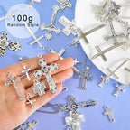 stino 100 Gram Metal Charms for Jewelry Making, Silver & Gold Plated, Bulk Pack for Bracelets, Necklaces, Crafts - color: Cross Silver