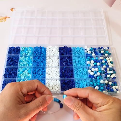 Blue Heishi 6mm Clay Beads for Bracelets Necklace Earring DIY Crafts - Blue Boho DIY Craft Assorted Beads for Women Jewelry Making Kit - Ocean Bohemian Summer Beach Holiday Party Supplies Set, 1 Box