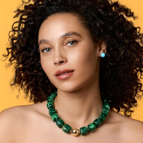 Chunky Necklaces for Women, Trendy Colorful Square Acrylic Resin Beads Statement Choker Necklace, Lightweight Boho Summer Beach Vacation Jewelry - color: Malachite Green color