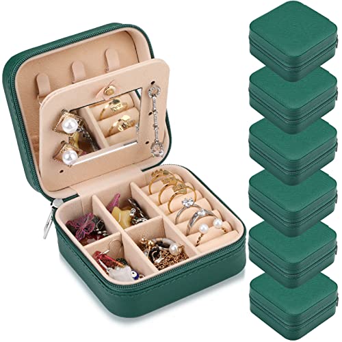 Hillban Bridesmaid Gifts Jewelry Box with Mirror, PU Leather Small Travel Jewelry Case Organizer Storage for Women Girls - color: Dark Green