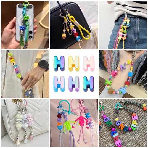 Beadthoven 20pcs Big Letter H Beads Large Hole Bubble Alphabet Acrylic Beads Charm Iridescent Plastic H Shape Loose Chunky Spacers for Jewelry Making Bracelet Necklace Keychains Shoelaces Crafts - color: H