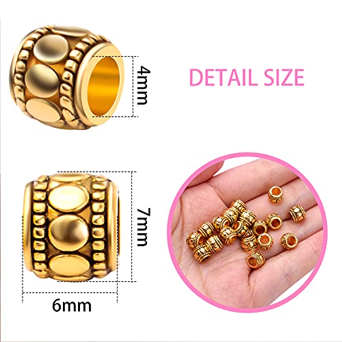 BronaGrand 100pcs Antique Gold Large Hole Spacer Beads Tibetan Alloy European Barrel Beads Loose Charms for DIY Necklace Bracelets Jewelry Making Accessories, 7 mm x 6 mm, Hole: 4 mm - color: Gold