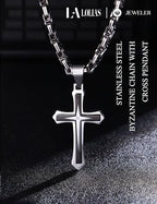 LOLIAS Black 14K Gold Plated 𝐂𝐫𝐨𝐬𝐬 𝐍𝐞𝐜𝐤𝐥𝐚𝐜𝐞 for Men Stainless Steel 𝐁𝐲𝐳𝐚𝐧𝐭𝐢𝐧𝐞 Chain With Cross Pendant Necklace 𝐌𝐞𝐧𝐬 𝐆𝐢𝐟𝐭 22-30Inch - color: Black plated necklace with pendant, size: 28IN