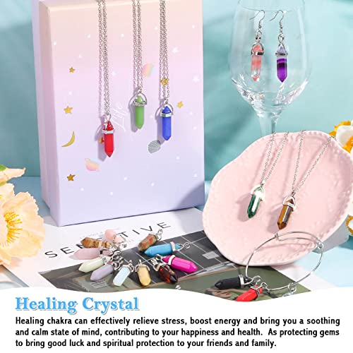 ROADPLUM 40Pcs Healing Crystal Pendants, Glow in the Dark Gemstone Charm, Hexagonal Chakra, Natural Quartz Stone, Necklace Pendants for Jewelry Making