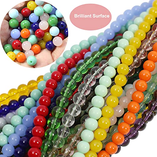 720PCS 8mm Glass Round Beads Bulk Crystal Beads Bracelet Beads Making Kit Healing Chakra Beads with 500pcs Space Loose Beads for Jewelry Making and DIY Crafts (8mm Solid&Clear) - size: 8mm Solid&Clear Set