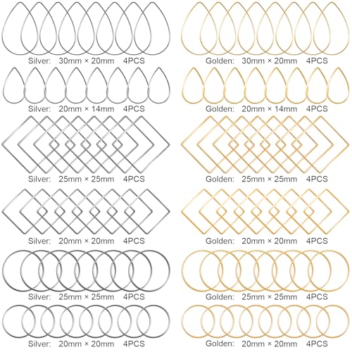 PAGOW 48 pcs Earring Beading Hoop, Hypoallergenic Teardrop Square Round Beading Hoops for Jewelry Making, Earrings Beading Hoop Bulk for DIY Crafts Accessories Supplies (Gold, Silver) - color: 48pcs,teardrop,square,round