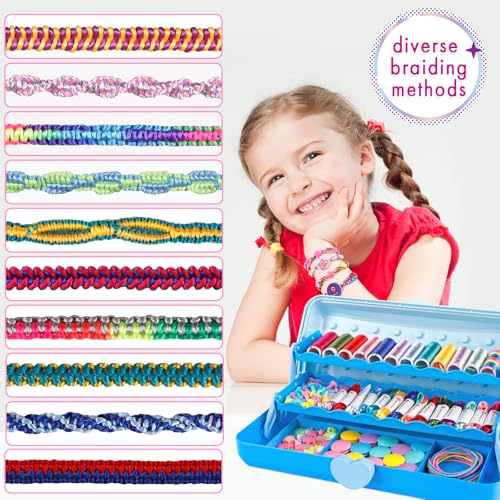 TingingYuli Friendship Bracelet Making Kit for Girls 8-12, DIY String Bracelet Maker with 3-Layer Storage Box, Arts and Crafts for Kids Ages 6-12, Easter Christmas Birthday Gift Set - color: Light Blue