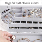 Velvet Drawer Jewelry Organizer Tray, Small Flat Jewelry Organizer for Drawer, Dresser Stacking Display Inserts for Jewelry Accessories in Dresser, Grey Set of 4