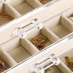 YUFONG Earring Organizer Box Acrylic Jewelry Organizer with 3 Drawers 54 Adjustable Grids Clear Stackable Earring Holder Velvet Trays Ring Display Case for Women Girls (Beige) - color: Beige
