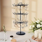 3 Tier Rotating Jewelry Stand with Adjustable Height, Necklace Holder Display Stand with 36 Hooks, Metal Jewelry Tree Organizer for Bracelets, Keychain Display, Jewelry Display for Vendors