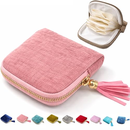 Small Travel Jewelry Case, 6-Layer Velvet Jewelry Organizer Storage Bag with Zipper, Mini Portable Pouch for Bracelet Rings Earring, Anti-Scratch Jewelry Pouch Gift for Women Girls（Light Pink） - color: Light Pink