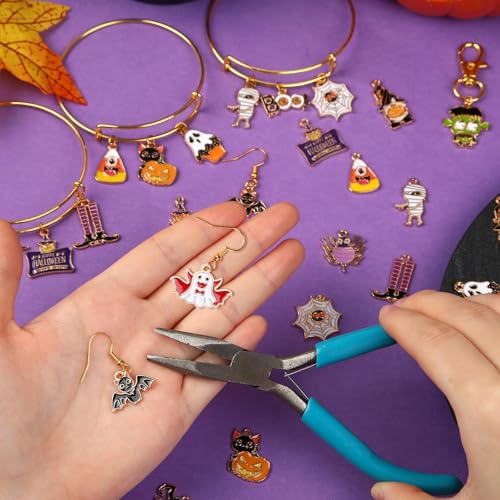 MARFOREVER 40 Pcs/20 Pairs Halloween Charms, Enamel Halloween Charms Bulk Pumpkin Bat Skeleton Witch Spider Candy Charm Pendants for Jewelry Bracelet Necklace Making - style: Halloween