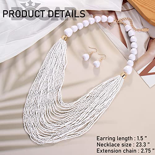 Bocar Necklace for Women, Multi Layer Statement Necklace, Long Chain Chunky Bib Seed Beads Necklace, Necklace Earring Set for Women Gift (NK-10693) - color: White