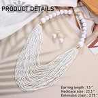 Bocar Necklace for Women, Multi Layer Statement Necklace, Long Chain Chunky Bib Seed Beads Necklace, Necklace Earring Set for Women Gift (NK-10693) - color: White