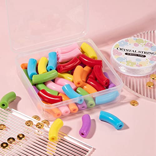Spritewelry 42pcs Chunky Tube Beads for Bracelets Making Acrylic Curved Tube Bamboo Beads Noodle Spacer Beads Imitation Gemstone for Trendy DIY Bracelet Making Keychain Wristlet Tube Beads - color: Mixed Color-2