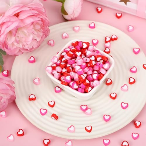 Augshy 700Pcs Heart Beads,Valentines Day Red Pink Heart Pony Beads for Jewelry Making Party Decoration Necklace Bracelets Earrings Hair Beads DIY Crafts Supplies - style: Heart Shaped Style
