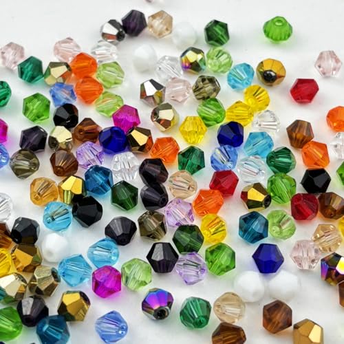 200pcs 6mm Bicone Glass Crystal Beads for Jewelry Making, Faceted Bicone Glass Spacer Beads for Bracelet Earring Necklace DIY Craft(Mix Color) - color: Mix Color, size: 6mm