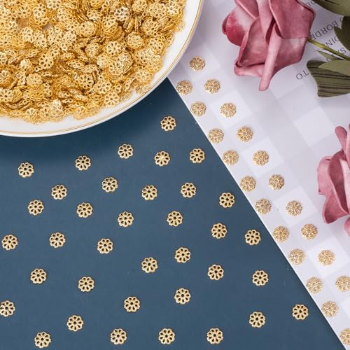 ANCIRS 600pcs 7mm Spacer Beads Caps for Jewelry Making, Metal Flower Bead Caps for Bracelet Necklace- Gold - color: 600pcs gold