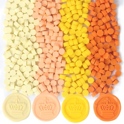 400Pcs Yellow Mix Wax Seal Beads, 4 Colors Medium Yellow/Orange/Pale Yellow/Pastel Pink SealingWax Beads Set for Wax Seal Stamp, Decor for Envelope Letter Wedding Invitation(Yellow Mix) - color: Yellow Mix