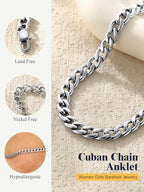 U7 Women Girls Barefoot Jewelry 18K Gold or Rose Gold Stainless Steel Heart/Rope/Figaro/Cuban Chain Anklet Foot Bracelet, 25-30 CM Long - color: Stainless Steel-5mm-Curb Chain