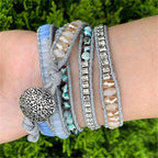 YGLINE Women Boho Handmade Natural Stone Crystal Leather Bead Wrap Bracelets Collection - color: Opal-5w