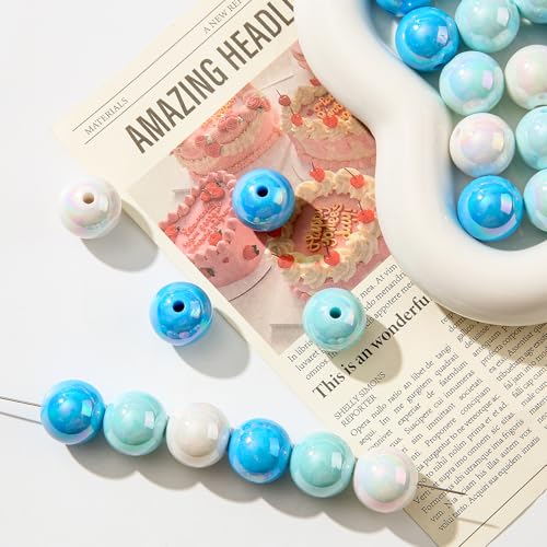 16mm Acrylic Beads 100pcs Chunk Bubblegum Bead Beads for Pens for Necklace Jewelry Bracelets DIY Crafts Making (bluewhite) - color: bluewhite