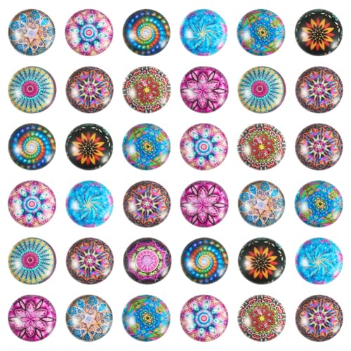100Pcs/Set Flat Round Transparent Glass Cabochons with Pattern Eye Flatback Glass Dome Flatback Cab Beads for Photo Cameo Jewelry Making Necklace Ring DIY Crafts 12x4mm Random Flower - color: 100Pcs-12x4mm-Random Flower