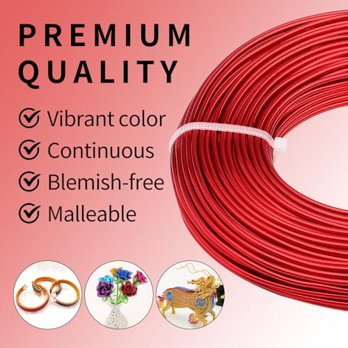 12 Gauge Aluminum Wire 100FT, 2mm Bendable Metal Anodized Aluminum Wire for Sculpting Jewelry Making Crafts Wreath Beading Floral(Red) - color: Red