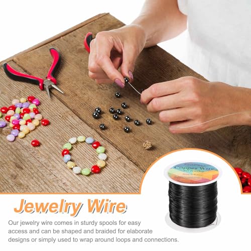 HARFINGTON Wire 328ft Length 26 Gauge Copper Craft Jewelry Wrapping Wire Tarnish Resistant Beading for Jewelry Making Supplies Crafting, Black - color: Black