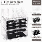 Sea Team 3-Layer Stackable Clear Makeup Organizer with Drawers, Acrylic Plastic Cosmetic Display Case, Jewelry Storage Box for Dresser, Bathroom, Vanity, Countertop (6 Drawers, 1 Lipstick Holder) - size: 6 Drawers, 1 Lipstick Holder