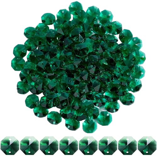 1 Box 120Pcs 14mm Glass Octagon Beads 2 Hole Crystal Prism Beads Sun Catcher Dark Cyan Chandelier Replacement Connector Faceted Spacers for Suncatchers DIY Lamp Hanging Pendants Jewellery - color: Dark Cyan