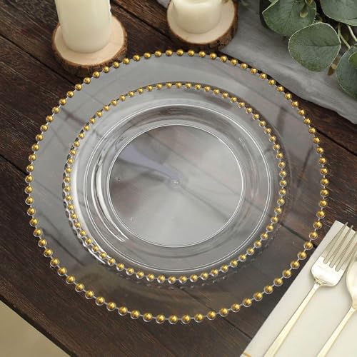 8" Salad Plates - Set of 20 - Plastic Clear Gold Round Disposable Dessert Appetizer Plate Beaded Rim, Ideal for Dinner Party Wedding Bulk Events - color: Clear/Gold, size: 8" Salad Plate, 20 Pack