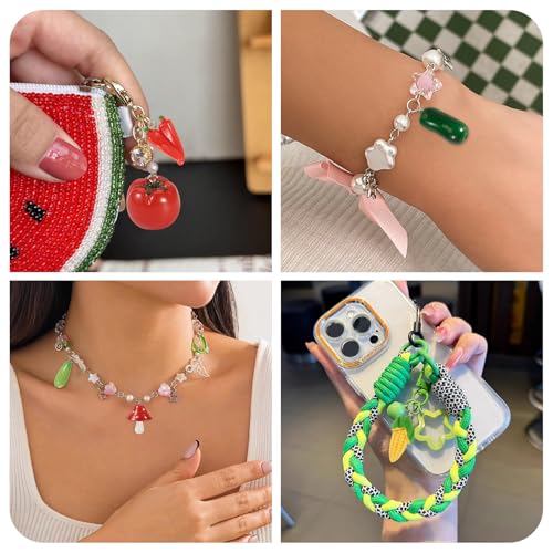 Craftdady Fruit Dangle Charms Pendants Cute Resin Food Pendants Apple Orange Pineapple Strawberry Pendants Lovely Vegetable Mushroom Charms for DIY Craft Earring Bracelet Necklace Jewelry Making - color: Mixed Color Vegetable