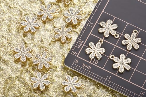 Pack of 20 Rhinestone Charms Gold Plated Pendants Pave Crystal Accessories for Necklace Bracelet Jewelry Making DIY Crafting - color: (Daisy Flower)VID65001