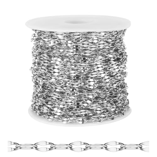 66FT Stainless Steel Lip Chain for Jewelry Making 2MM Silver Sparkly Link Chains Roll Bulk for DIY Crafts Jewelry Making - color: Stainless Steel