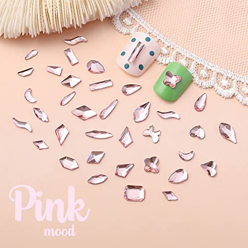 qiipii 3080Pcs Pink Nail Rhinestones 120 Multi Shapes Flatback Rhinestones Big Gems +2960 Light Pink Round Beads K9 Glass Stones Diamonds jewels Crystals for Nails Faces Eyes Makeup Clothes Crafts DIY - color: Pink, size: A Set