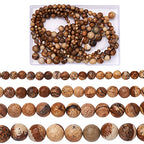 Craftdady 4 Strands Natural Picture Jasper Beads 4mm-8mm Polished Round Healing Energy Gemstone Loose Beads for DIY Bracelets Necklaces Earrings Jewelry Crafts, Total About 230pcs - color: Brown Picture Jasper