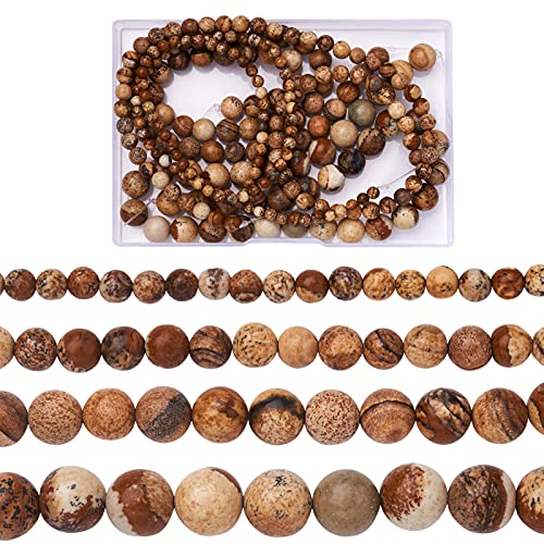 Craftdady 4 Strands Natural Picture Jasper Beads 4mm-8mm Polished Round Healing Energy Gemstone Loose Beads for DIY Bracelets Necklaces Earrings Jewelry Crafts, Total About 230pcs - color: Brown Picture Jasper
