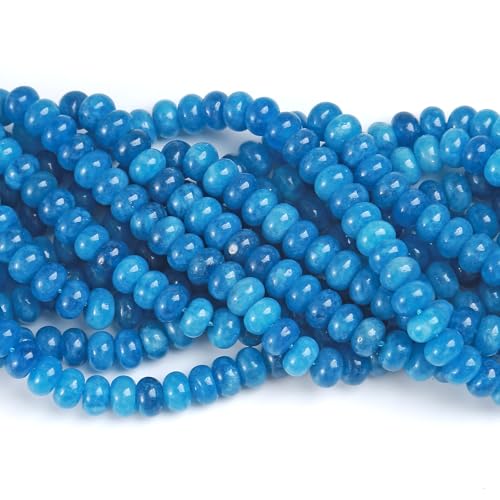 76pcs 5x8mm Natural Stone Cyanite Blue Jade Rondelle Spacer Loose Beads Abacus Disk Stone Round Loose Gemstone Beads for Jewelry Making DIY Bracelet Necklace - color: Cyanite Stone
