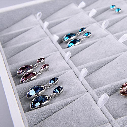 Oirlv Velvet Stackable Jewelry Tray 32 Grids Earrings Organizer Display Showcase Jewelry Storage trays - size: 32 Grids Earring Tray
