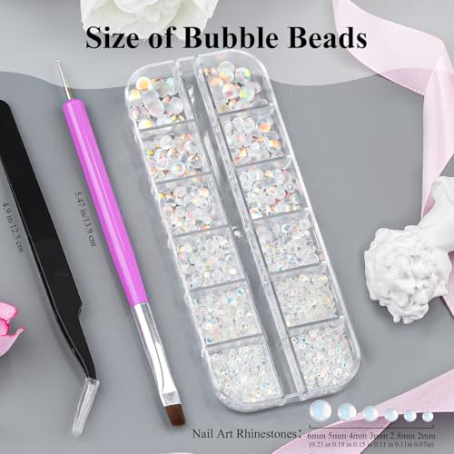 1600Pcs Half Round Resin Bubble Beads,2-6mm AB Colorful Flatback Pearls Beads,Mini Iridescent Crystals No Hole with Pickup Tools for Nail Charms Handmade Phone Case(16-K1-AB-bubble-beads) - color: 16-K1-AB-bubble-beads