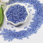 Transparent Blue with Silver Lined Beads Size 6/0 Crafts Glass Seed Beads 4mm for Jewelry Making (Total About 100g About 1200pcs) - color: Transparent Blue with Silver Lined, size: 4mm