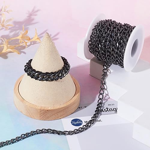 Craftdady 16.4 Feet Aluminum Curb Chain Link Black Twisted Cable Cross Chain Unwelded 10x6.5mm with Spool for Bracelet Necklace Tassel Earring Jewelry Making - color: Black, 10x6.5mm