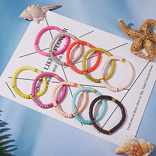 Ornaland Heishi Surfer Bracelets Set Polymer Clay Heishi Beads Stretch Bracelets Multi-Layer Stackable Friendship Bracelets Bohemia Summer Beach Jewelry for Women - color: Colorful-3