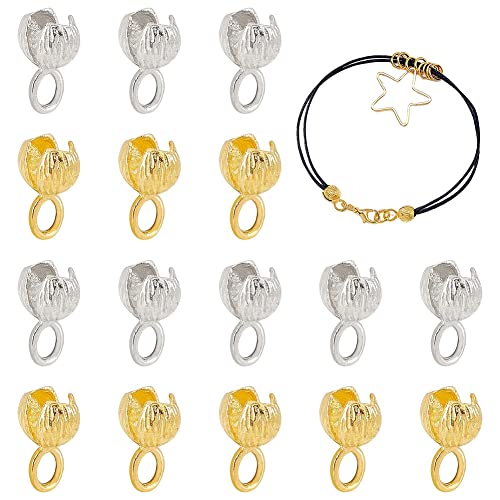 SUPERFINDINGS 40pcs 2 Color Brass Bead Tips 11x6mm Terminators Crimp End Tips Covers Knot Covers Beads with 3mm Hole for Jewelry Making