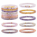 Ornaland 7Pcs Handmade Polymer Clay Heishi Surfer Stretch Bracelets Set Colorful Glass Beads Bracelets Boho Stackable Preppy Bracelets Wrist Jewelry for Women - color: Grayish Yellow