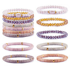 Ornaland 7Pcs Handmade Polymer Clay Heishi Surfer Stretch Bracelets Set Colorful Glass Beads Bracelets Boho Stackable Preppy Bracelets Wrist Jewelry for Women - color: Grayish Yellow