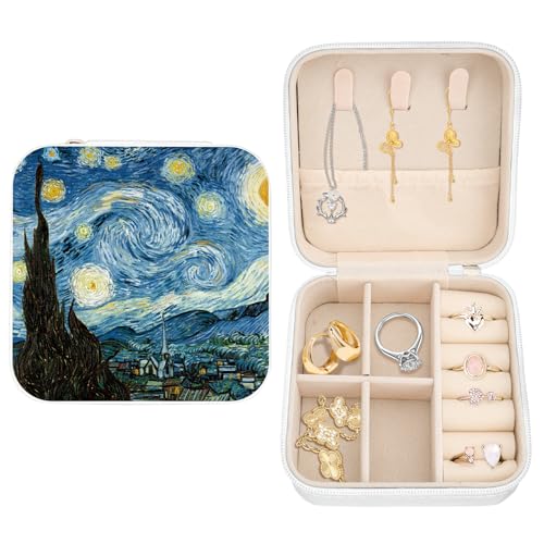 White Jewelry Organizer Box Portable Jewelry Storage Case Jewellery Box for Girls Boys Women Men Travel Jewellery Storage for Ring Earring Birthday Christmas Gifts Van Gogh Starry Night Blue - color: Van Gogh Starry Night White