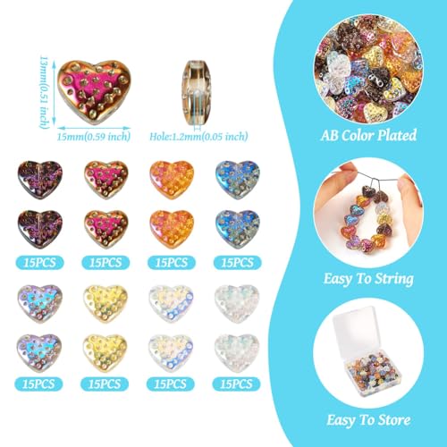 120Pcs Glass Heart Beads Electroplate Love Heart Glass Beads AB Color Plated Sweet Heart Spacer Beads for DIY Valentine Necklace Bracelet Earring Jewelry Making - color: Heart # 2