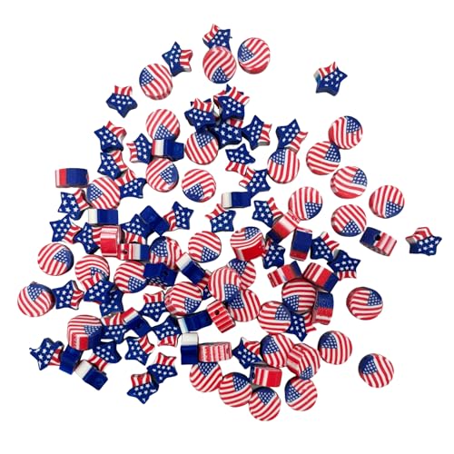 100 Pcs Polymer Clay Beads Mixed Heishi Spacer Beads Supplies for DIY Bracelet Earring Necklace Jewelry Making (American Flag) - color: American Flag